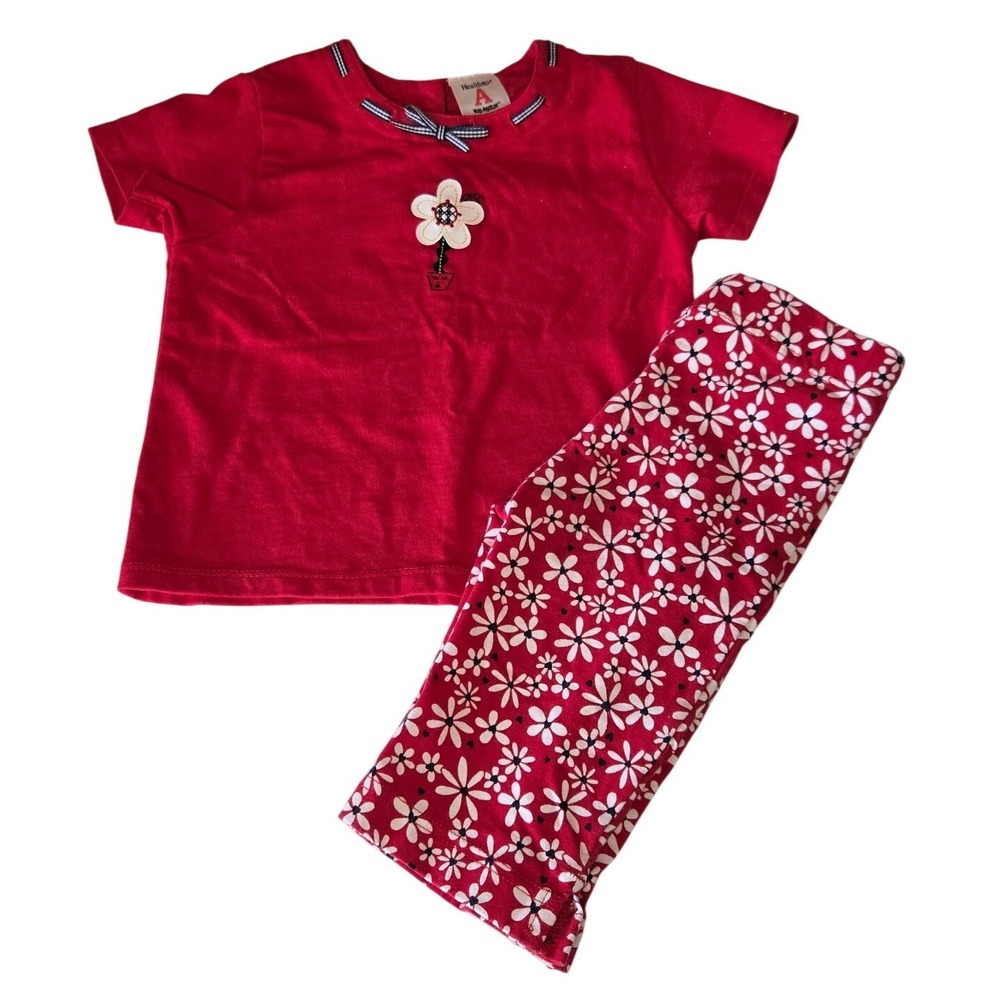 Vintage Y2K Healthtex Kid Match Girls 3T 2T Red Floral 2 Piece Outfit Set